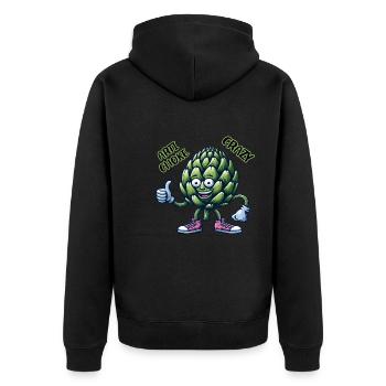Crazy Veggies: Artichoke Gang Thumbs Up - Unisex Premium Bio Zip Hoodie - Schwarz - Hinten - Nico (187cm)