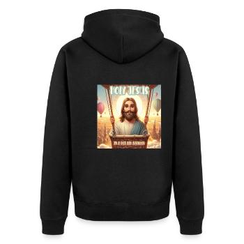 Heiliger Jesus in einem Heißluftballon - Unisex Premium Bio Zip Hoodie - Schwarz - Hinten - Nico (187cm)