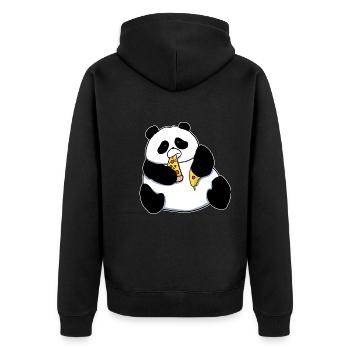 Fat Panda Bear Eating Pizza Funny Comic Style - Unisex Premium Organic Zip Hoodie - black - Back - Nico (187cm)
