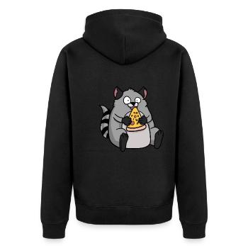 Fat Raccoon Eating Pizza Funny Comic Style - Unisex Premium Organic Zip Hoodie - black - Back - Nico (187cm)
