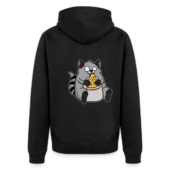 Fat Raccoon Eating Pizza Funny Comic Style - Unisex Premium Organic Zip Hoodie - black - Back - Nico (187cm)