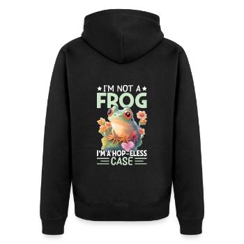 I m Not a Frog-ich bin kein Frosch -Frosch Tshirt - Unisex Premium Bio Zip Hoodie - Schwarz - Hinten - Nico (187cm)