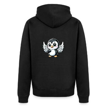 Süßer Pinguin Engel mit Flügeln Comic Design - Unisex Premium Bio Zip Hoodie - Schwarz - Hinten - Nico (187cm)