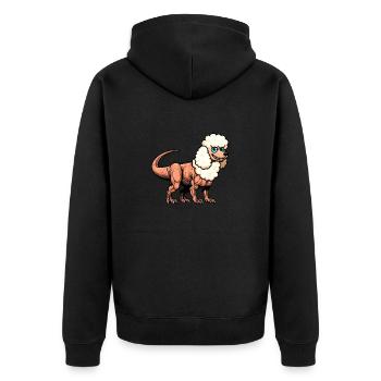 Pudel-Dino Fusion: T-Rex mit Pudelzähnen - Unisex Premium Bio Zip Hoodie - Schwarz - Hinten - Nico (187cm)