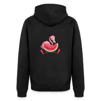 Flamant rose avec motif d’été pastèque - Veste à capuche bio Premium Unisexe - noir - Dos - Nico (187cm)