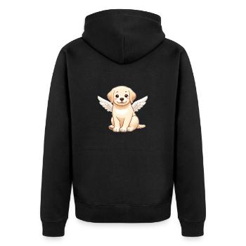 Labrador Hund Engel Schwarz Weiß Klassiker - Unisex Premium Bio Zip Hoodie - Schwarz - Hinten - Nico (187cm)