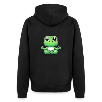 Entspannter Frosch bei Yoga und Meditation - Unisex Premium Bio Zip Hoodie - Schwarz - Hinten - Nico (187cm)
