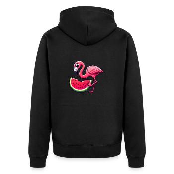 Flamant rose mignon avec un style de dessin animé de pastèque - Veste à capuche bio Premium Unisexe - noir - Dos - Nico (187cm)