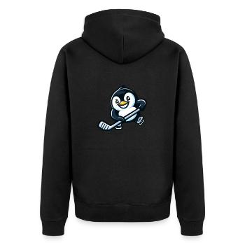 Cooler Pinguin Eishockey - Unisex Premium Bio Zip Hoodie - Schwarz - Hinten - Nico (187cm)