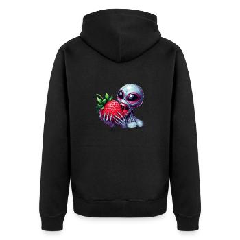 Außerirdischer UFO Erdbeere lustig fruchtig - Unisex Premium Bio Zip Hoodie - Schwarz - Hinten - Nico (187cm)