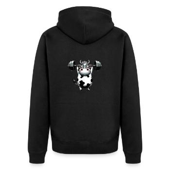 Cow Ox Dumbbell Fitness Weight Lifting - Unisex Premium Organic Zip Hoodie - black - Back - Nico (187cm)