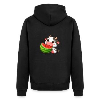 Funny Cow Bull Melon Summer Watermelon - Unisex Premium Organic Zip Hoodie - black - Back - Nico (187cm)