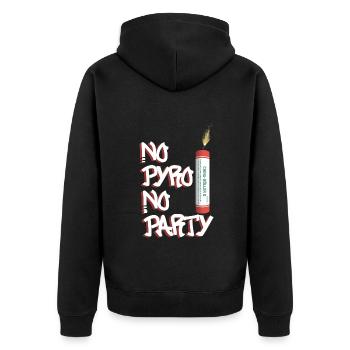 No Pyro No Party - Unisex Premium Bio Zip Hoodie - Schwarz - Hinten - Nico (187cm)