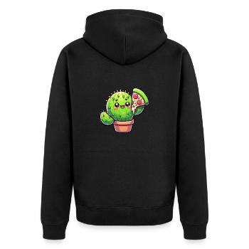 Süßer Kaktus mit Pizza Cartoon - Unisex Premium Bio Zip Hoodie - Schwarz - Hinten - Nico (187cm)