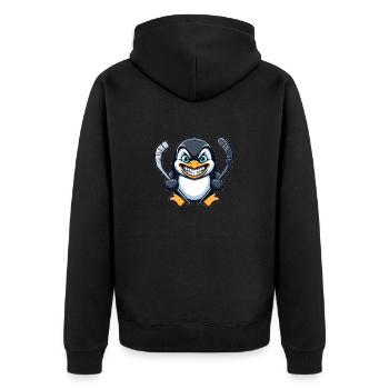 Cooler Pinguin Eishockey Spieler - Unisex Premium Bio Zip Hoodie - Schwarz - Hinten - Nico (187cm)