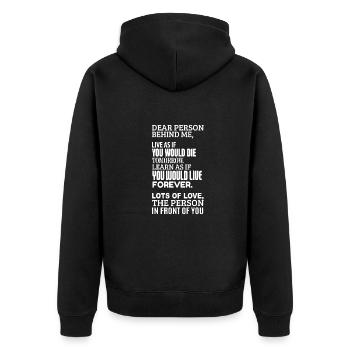 Chère personne derrière moi - Joie, pensée positive - Veste à capuche bio Premium Unisexe - noir - Dos - Nico (187cm)