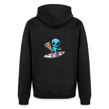 Cool Alien Surfer with Pizza - Unisex Premium Organic Zip Hoodie - black - Back - Nico (187cm)