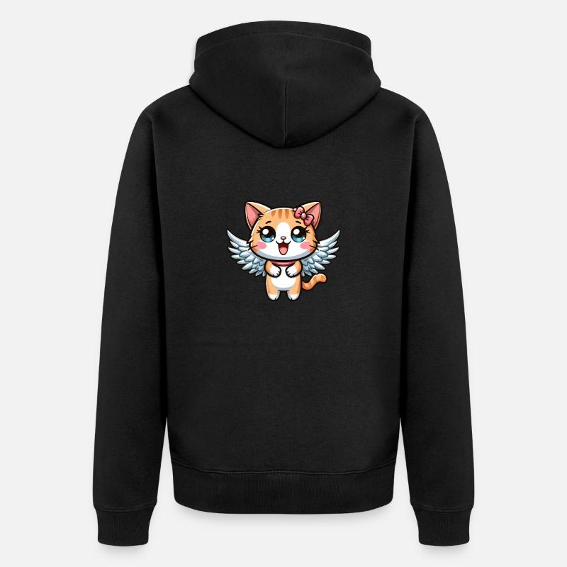 Süßer Katzenengel Comic - Unisex Premium Bio Zip Hoodie - Schwarz