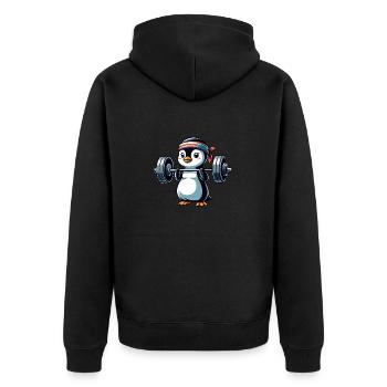 Fitness Pinguin Hanteltraining Bankdrücken - Unisex Premium Bio Zip Hoodie - Schwarz - Hinten - Nico (187cm)