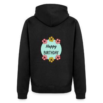 ALLES GUTE ZUM GEBURTSTAG. ALLES GUTE ZUM GEBURTSTAG. JAHRESTAG. - Unisex Premium Bio Zip Hoodie - Schwarz - Hinten - Nico (187cm)