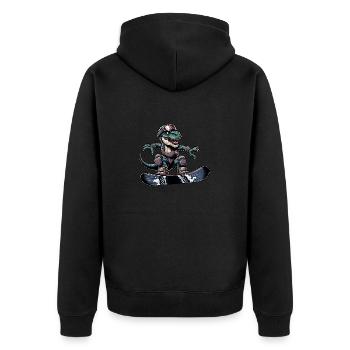 T-Rex Dino Snowboarder - Unisex Premium Organic Zip Hoodie - black - Back - Nico (187cm)