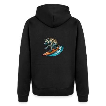 Surfende Hyäne auf dem Surfbrett - Unisex Premium Bio Zip Hoodie - Schwarz - Hinten - Nico (187cm)
