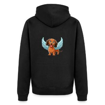 Dackel Engel Süßer Cartoon mit Flügeln - Unisex Premium Bio Zip Hoodie - Schwarz - Hinten - Nico (187cm)