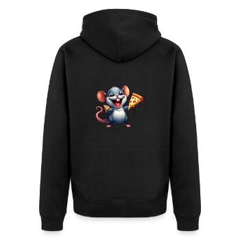 Laborratte Genießt Pizza Lustig - Unisex Premium Bio Zip Hoodie - Schwarz - Hinten - Nico (187cm)