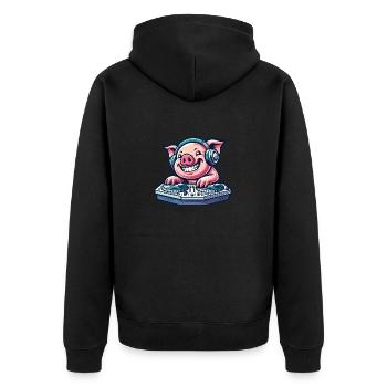 Pig DJ Disco Music Party Techno Minimal - Unisex Premium Organic Zip Hoodie - black - Back - Nico (187cm)