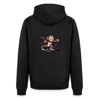 Affe Schimpanse Skifahrer Winterurlaub Design - Unisex Premium Bio Zip Hoodie - Schwarz - Hinten - Nico (187cm)