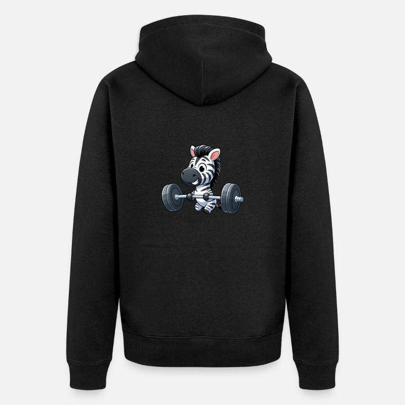 Zebra Powerlifting: Krafttraining mit Hanteln - Unisex Premium Bio Zip Hoodie - Schwarz