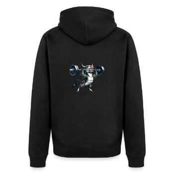 Kuh Bulle Stier Barbell Hantel Gewicht - Unisex Premium Bio Zip Hoodie - Schwarz - Hinten - Nico (187cm)
