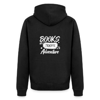 Books are Tickets to Adventure - Lesen ist Macht - Unisex Premium Bio Zip Hoodie - Schwarz - Hinten - Nico (187cm)
