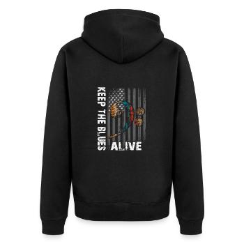 The blues lives vintage blues design - Unisex Premium Organic Zip Hoodie - black - Back - Nico (187cm)
