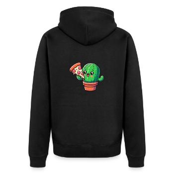 Niedlicher Kaktus Pizza Comic - Unisex Premium Bio Zip Hoodie - Schwarz - Hinten - Nico (187cm)