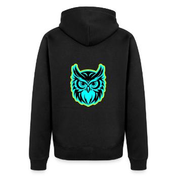 Eule Tier - Unisex Premium Bio Zip Hoodie - Schwarz - Hinten - Nico (187cm)