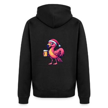Flamingo Bier Xmas Weihnachten - Unisex Premium Bio Zip Hoodie - Schwarz - Hinten - Nico (187cm)