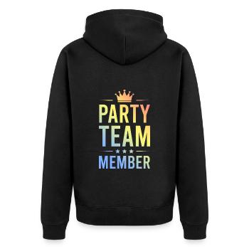 Party Team Bunt - Unisex Premium Bio Zip Hoodie - Schwarz - Hinten - Nico (187cm)