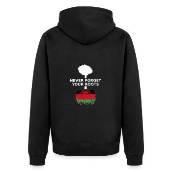 Malawi Never Forget Your Roots - Unisex Premium Bio Zip Hoodie - Schwarz - Hinten - Nico (187cm)
