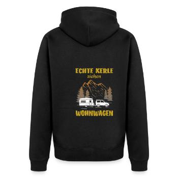 Wohnwagen Camper lustig - Unisex Premium Bio Zip Hoodie - Schwarz - Hinten - Nico (187cm)