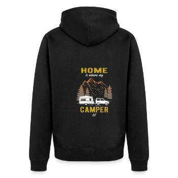 Caravan Camping Home Home - Unisex Premium Organic Zip Hoodie - black - Back - Nico (187cm)