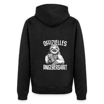 Offizielles Angebershirt Lustiges Angeber Faultier - Unisex Premium Bio Zip Hoodie - Schwarz - Hinten - Nico (187cm)