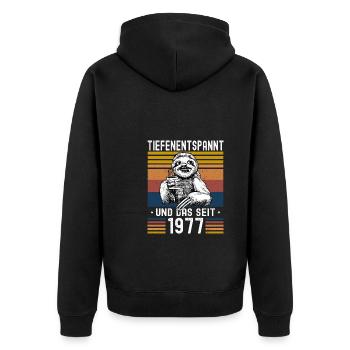 Faultier Geburtstag 1977 Geboren Jahrgang 1977 - Unisex Premium Bio Zip Hoodie - Schwarz - Hinten - Nico (187cm)