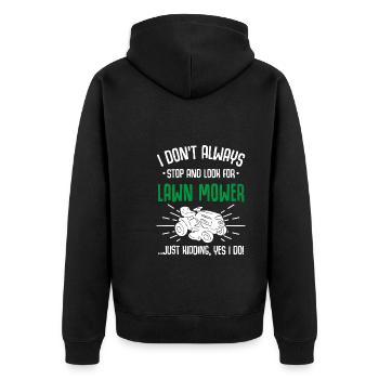 Lustige Rasenmäher Rasen mähen Rasenpflege - Unisex Premium Bio Zip Hoodie - Schwarz - Hinten - Nico (187cm)