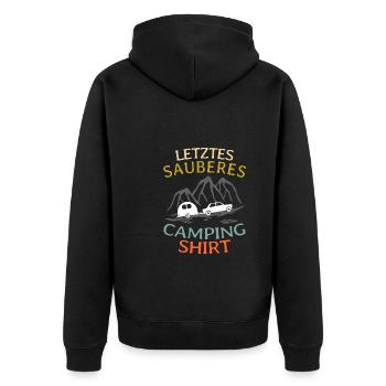 Camping Shirt Wohnwagen - Unisex Premium Bio Zip Hoodie - Schwarz - Hinten - Nico (187cm)