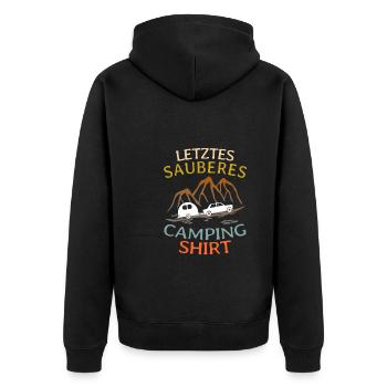 Letztes sauberes Camping Shirt Wohnwagen - Unisex Premium Bio Zip Hoodie - Schwarz - Hinten - Nico (187cm)
