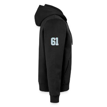 Trabzon 61 Zahl - Unisex Premium Bio Zip Hoodie - Schwarz - Rechts - Nico (187cm)