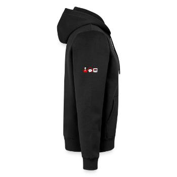 Retro-Controller, PC und Headset  - Unisex Premium Bio Zip Hoodie - Schwarz - Rechts - Nico (187cm)
