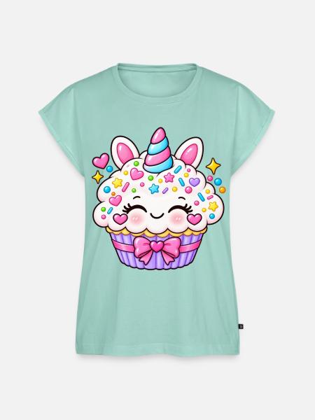 Pastell-Einhorn-Cupcake-Illustration - Frauen Premium Bio Top - Mint