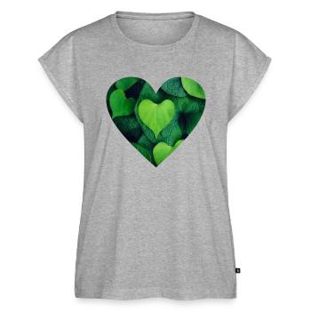 Herz grünes Blatt Heart Green grün leaf - Frauen Premium Bio Top - Grau meliert - Vorne - AI Model Female 172 light (172cm)